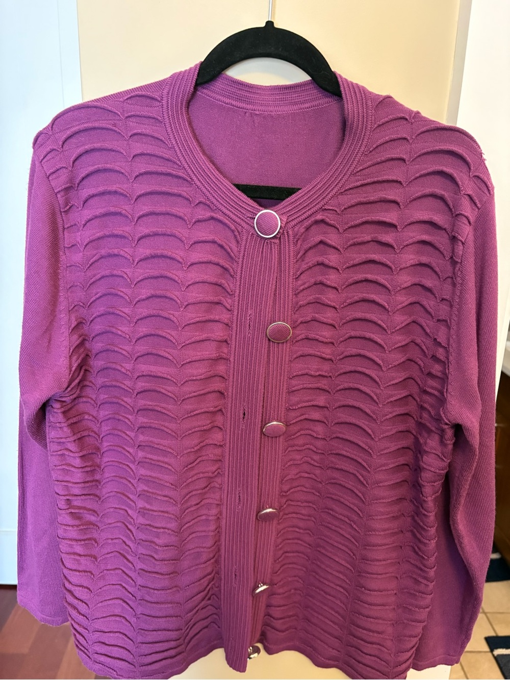 Women's Purple Textured Button-Front Sweater Cardigan